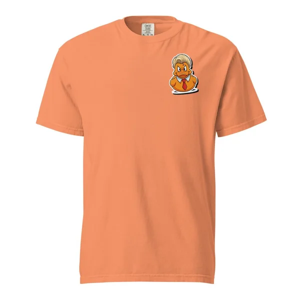 Front of the same tee with a small duck sticker on the left chest